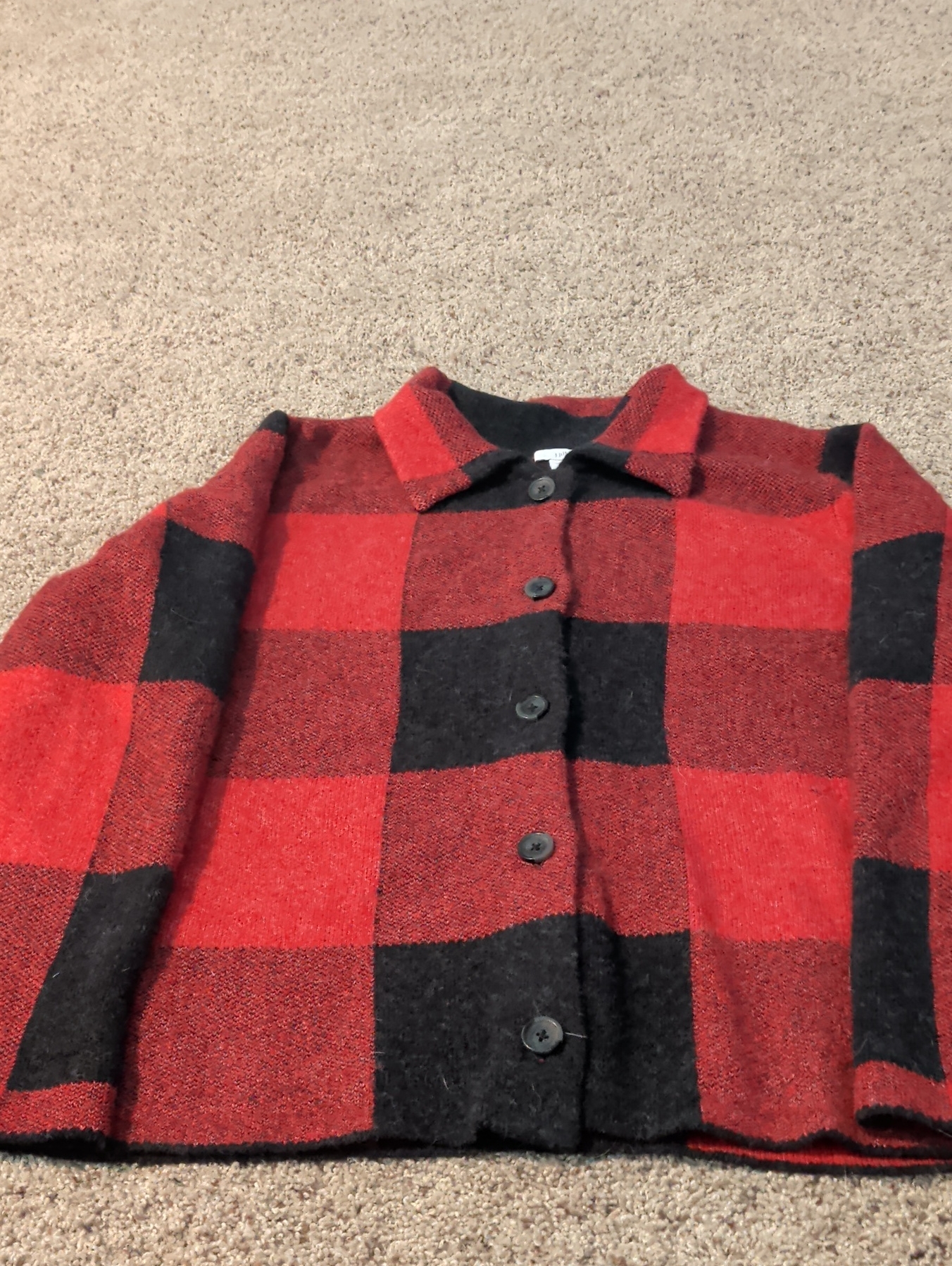J. Jill Red And Black Buffalo Hi Check Button-Up Jacket/Sweater